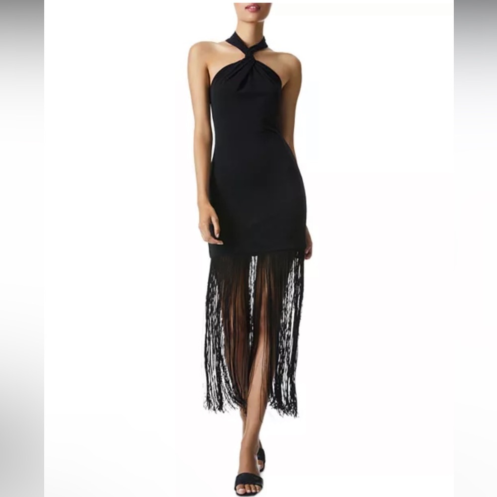 NWT Alice & Olivia Steph Halter Neck Fringe Dress
